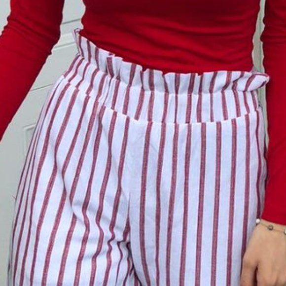 Red and White Straight Leg Linen Pants - Picture 2 of 2